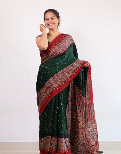 Ajrakh Bandhej Modal Silk Saree