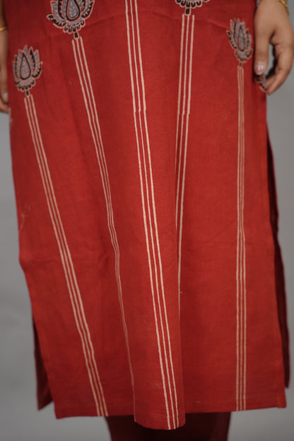 Maroon Ajrakh Pattern Hand Block printed Kurti | Looms & Tassels