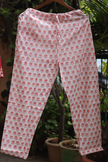 Red Handblock printed Pure Mul Cotton with Kota Doria Duppata 3 piece suit (stitched)