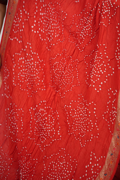 Red Handcrafted Pattern Bandhani Paithani Dola Silk Saree | Looms & Tassels
