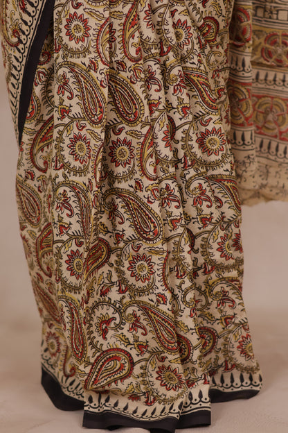Hand Block Printed Kalamkari Chennur Silk Saree