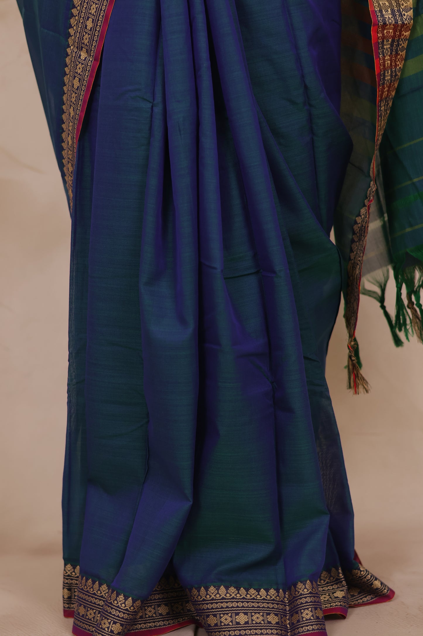 Peacock Blue Narayanpet Cotton Saree | Looms & Tassels