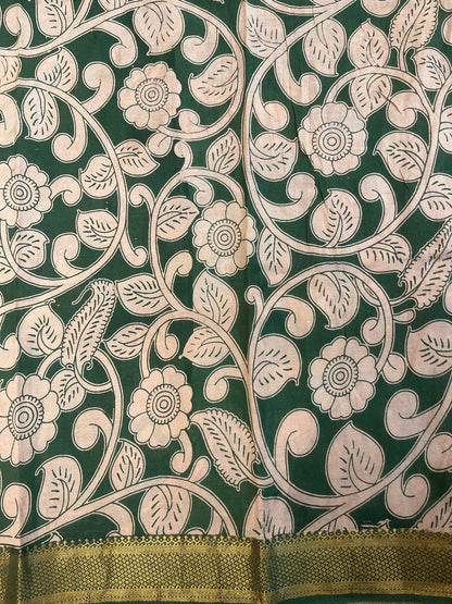 Green Lotus Nizam Border Kalamkari Silk Saree