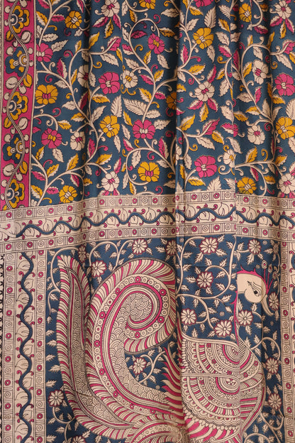 Rama blue Kalamkari Cotton Saree