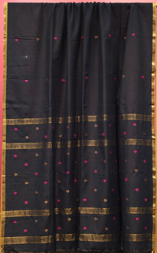 Pure Handwoven Mercerised Cotton Saree with Mina Jari Butta Weav