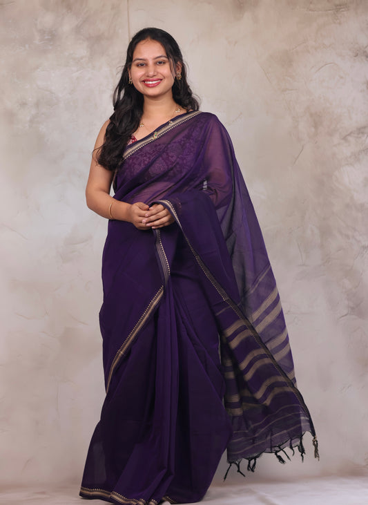 Violet Narayanpet Cotton Saree | Looms & Tassels