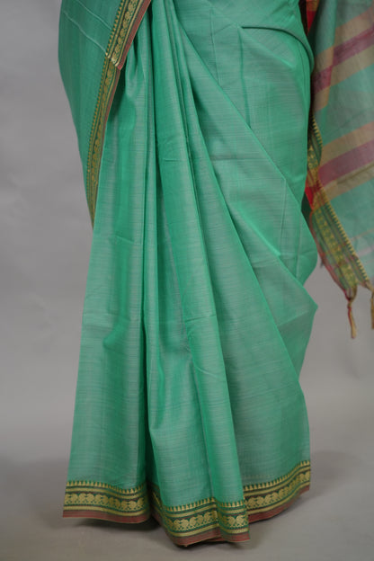Sea Green Narayanpet Cotton Saree | Looms & Tassels
