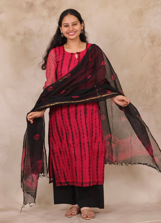 Handblock printed kota 3 piece suit (stitched)