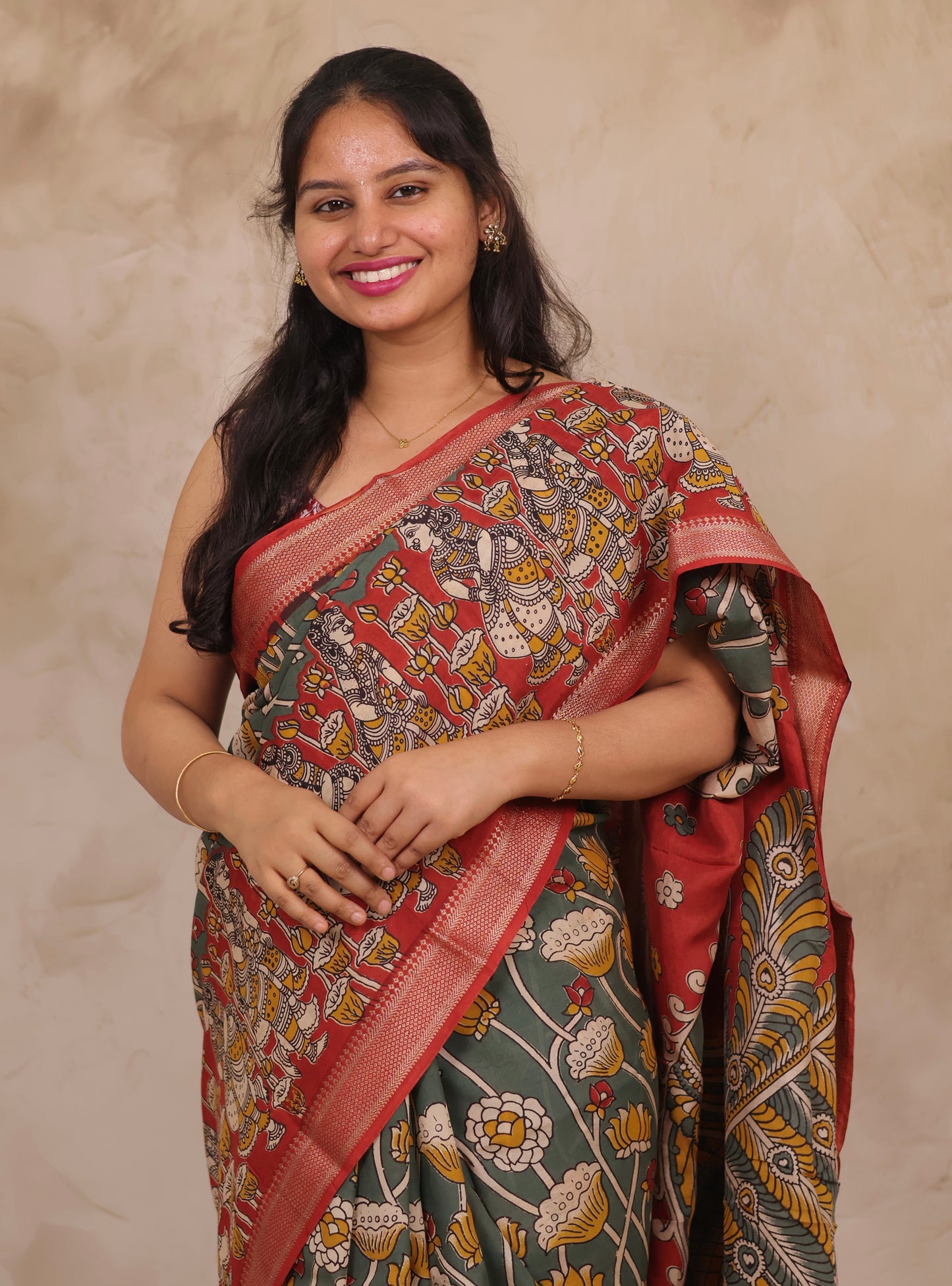 Gray Kalamkari Nizam Border Chennur Silk Saree | Looms & Tassels