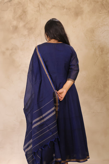 Blue Narayanpet Cotton Kali Kurta with Narayanpet Dupatta | Looms & Tassels