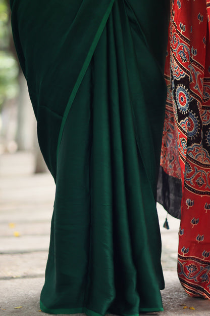 Green Ajrakh Modal Silk Saree