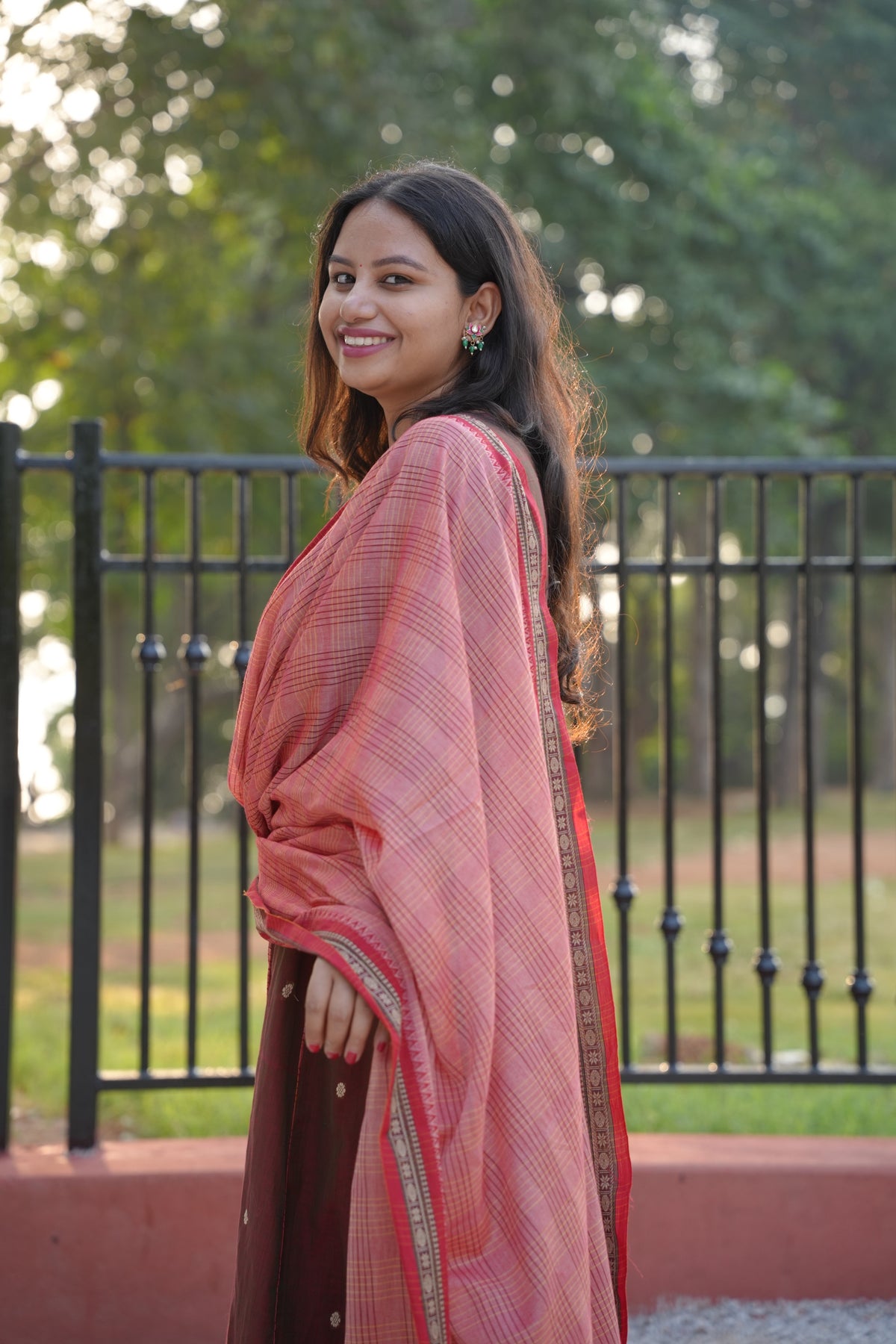 Onion Pink Narayanpet Cotton Anarkali Dress with Narayanpet Dupatta