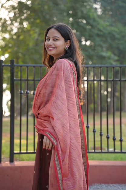 Onion Pink Narayanpet Cotton Anarkali Dress with Narayanpet Dupatta