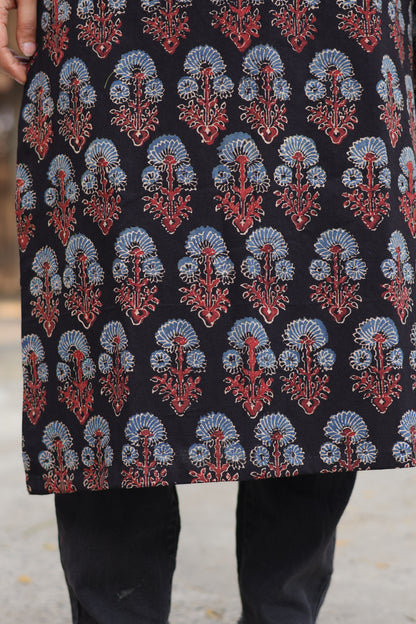 Collar Neck Ajrakh Hand Block Printed Kurti | Looms & Tassels