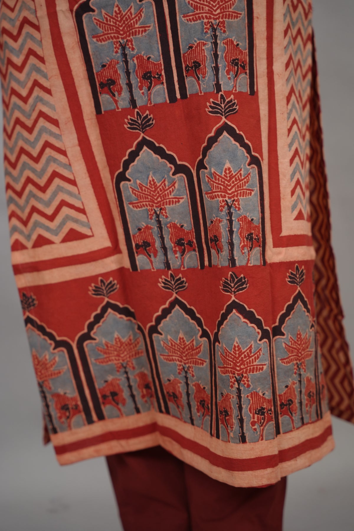 Red Ajrakh Pattern Hand Block printed Kurti | Looms & Tassels