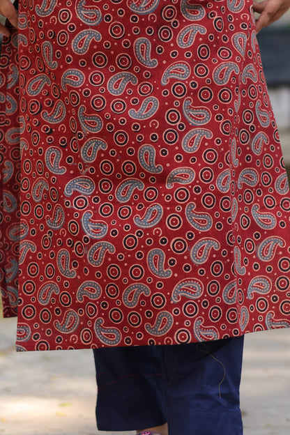 Maroon Ajrakh Hand Block Printed Kurti