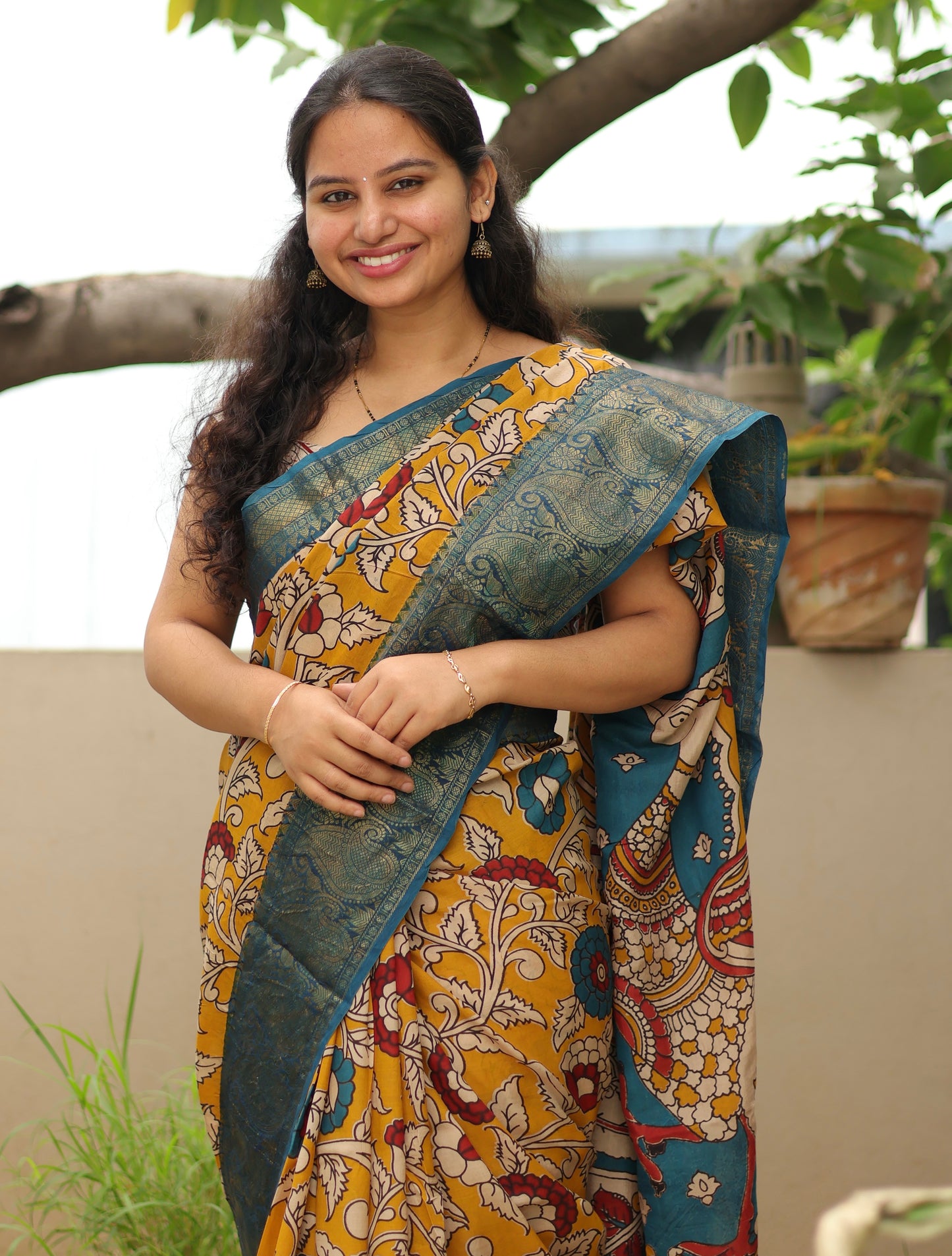 Kanchi border Kalamkari chennur silk saree