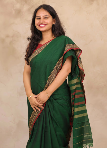 Green Narayanpet Cotton Saree | Looms & Tassels