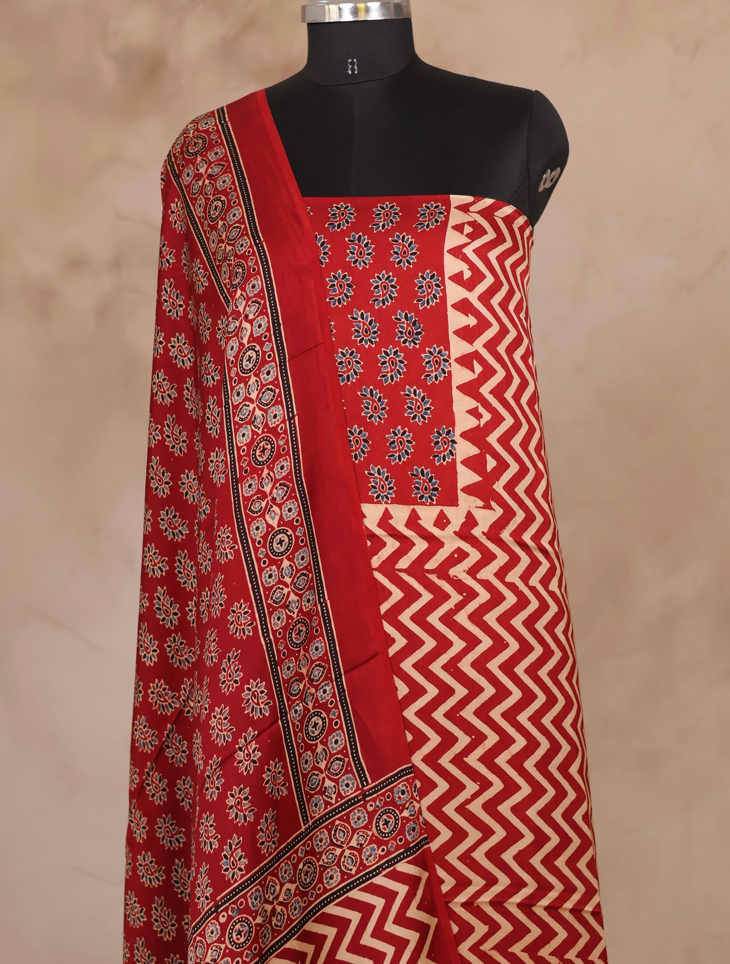 Ajrakh Handblock Printed Modal Silk 2 Piece Suit Set | Looms & Tassels