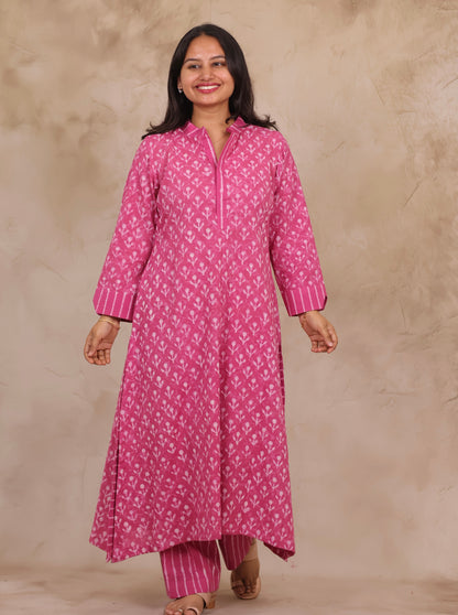 Pink Pure Mul Cotton Aline Kurta Set (Set of 2) | Looms & Tassels