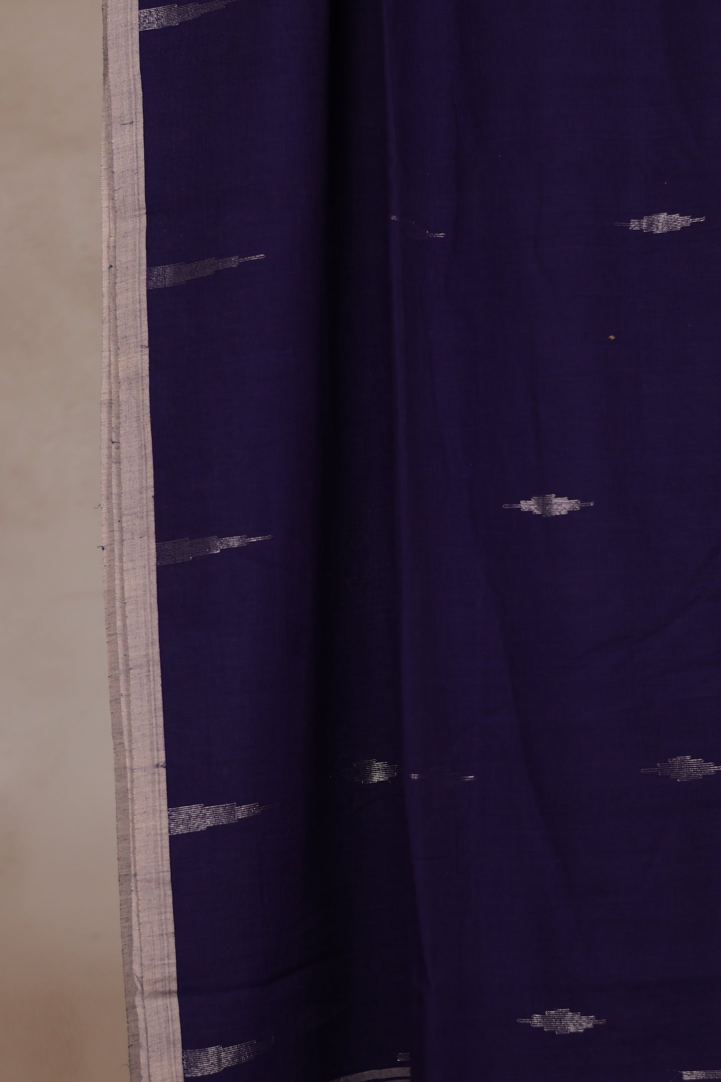 Blue Pure Handwoven Jamdhani Malai Cotton Saree with silver tissue weaving