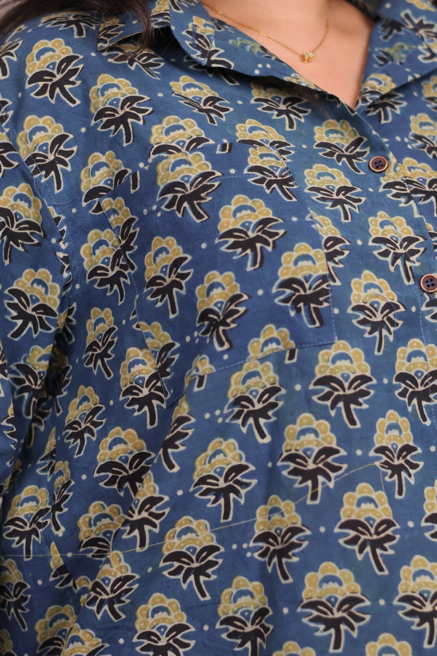 Indigo Ajrakh Handblock Printed Shirt (Pure Cotton ) | Looms & Tassels