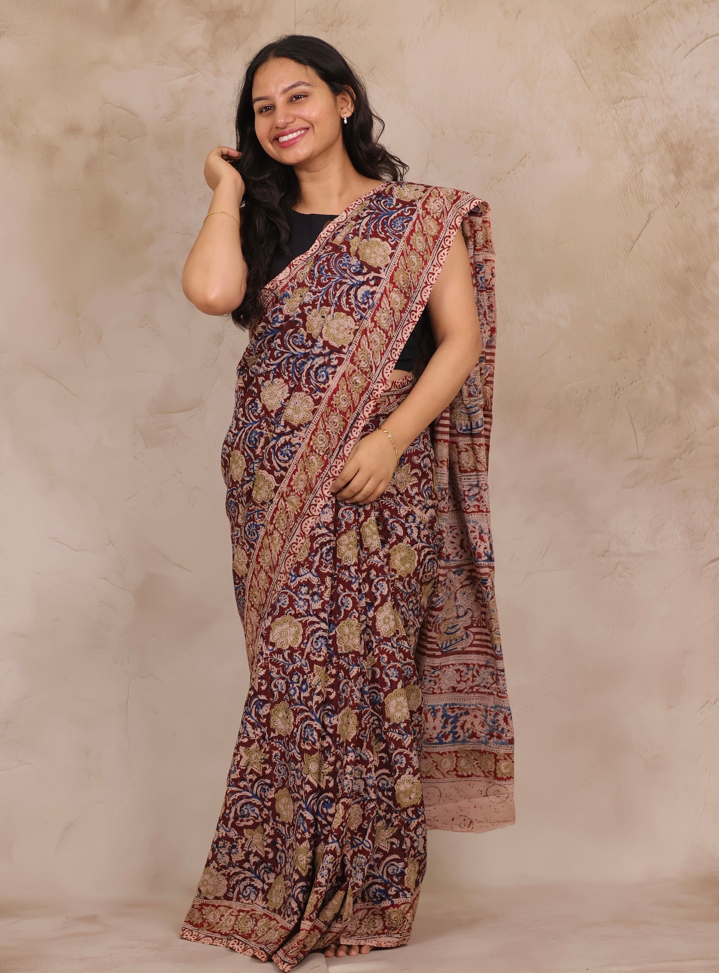 Hand Block Printed Kalamkari Chennur Silk Saree