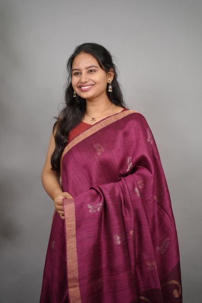 Magenta Handloom Jamdhani Pure Matka Silk Saree with Muslin Silk Pallu