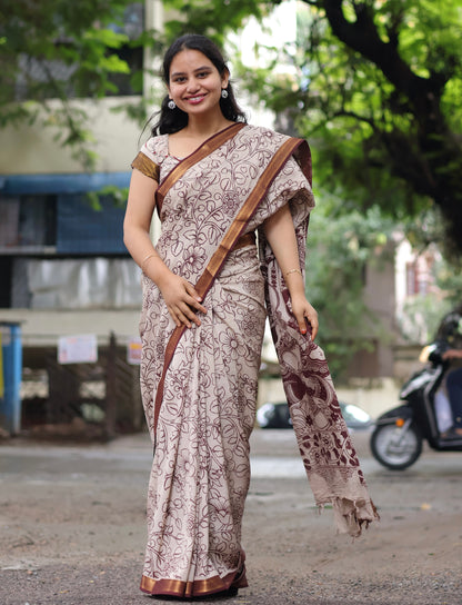 Nizam Border Kalamkari Silk Sare