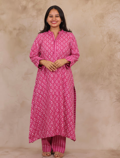 Pink Pure Mul Cotton Aline Kurta Set (Set of 2) | Looms & Tassels