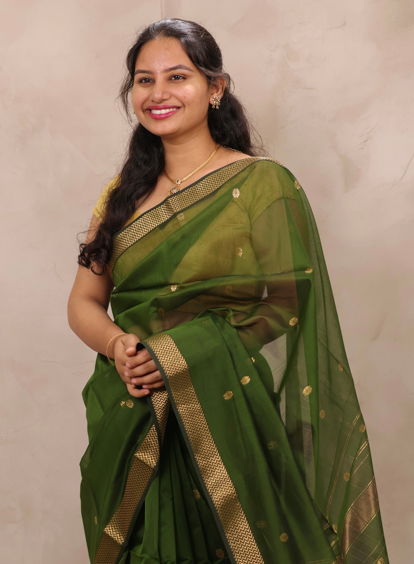 Green Handloom Maheswari Silk Cotton Sarees | Looms & Tassels