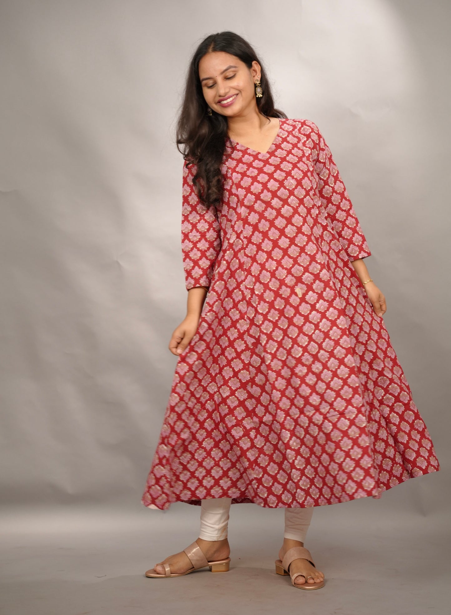 Red Pure Mul Cotton Kali Kurta | Looms & Tassels