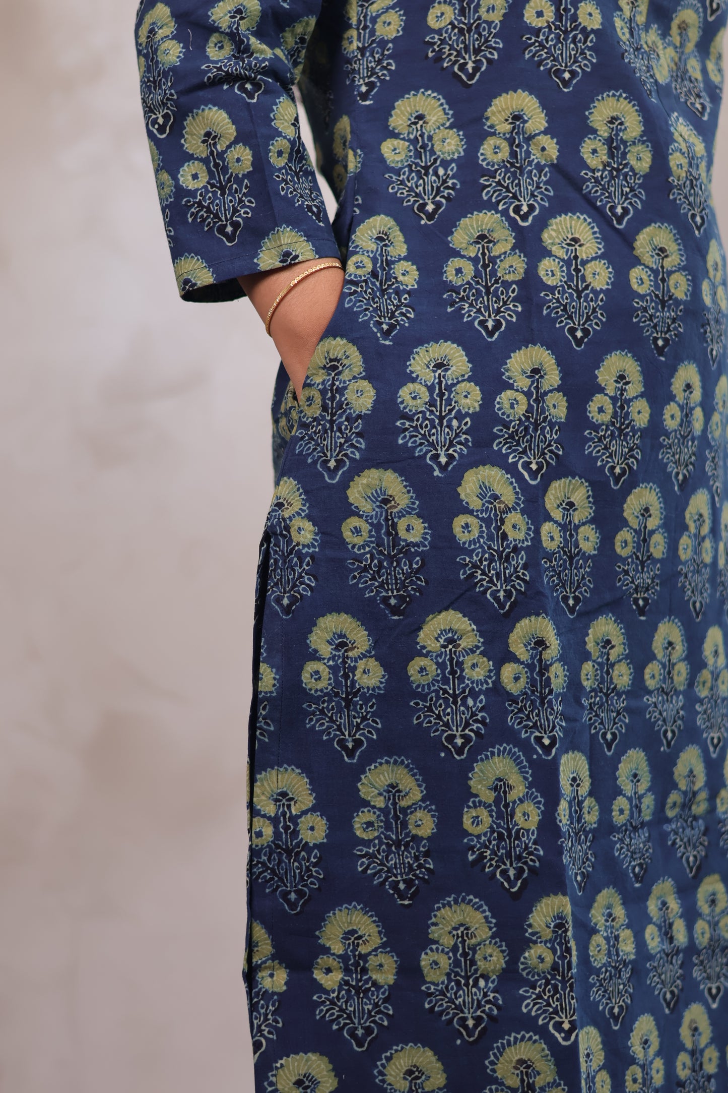 Indigo Ajrakh Hand Block Printed Kurti | Looms & Tassels
