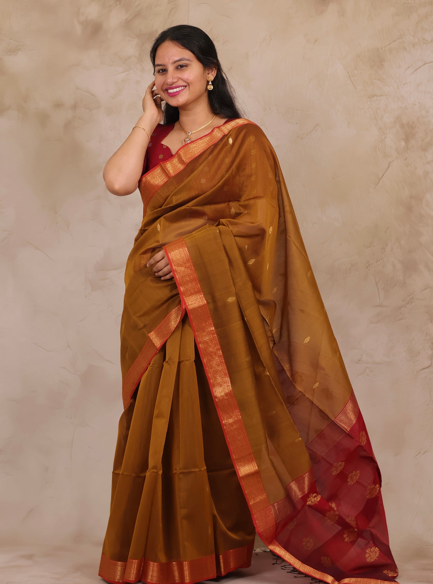 Mustard Handloom Maheswari Silk Cotton Sarees | Looms & Tassels