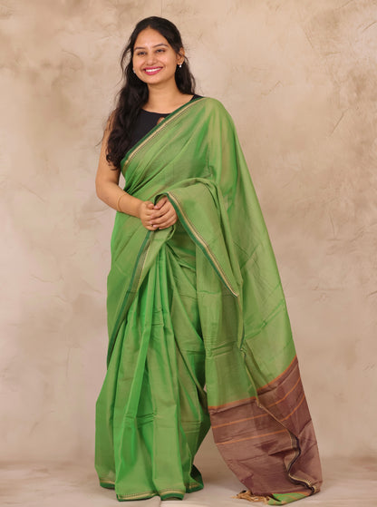 Green Narayanpet Cotton Saree | Looms & Tassels