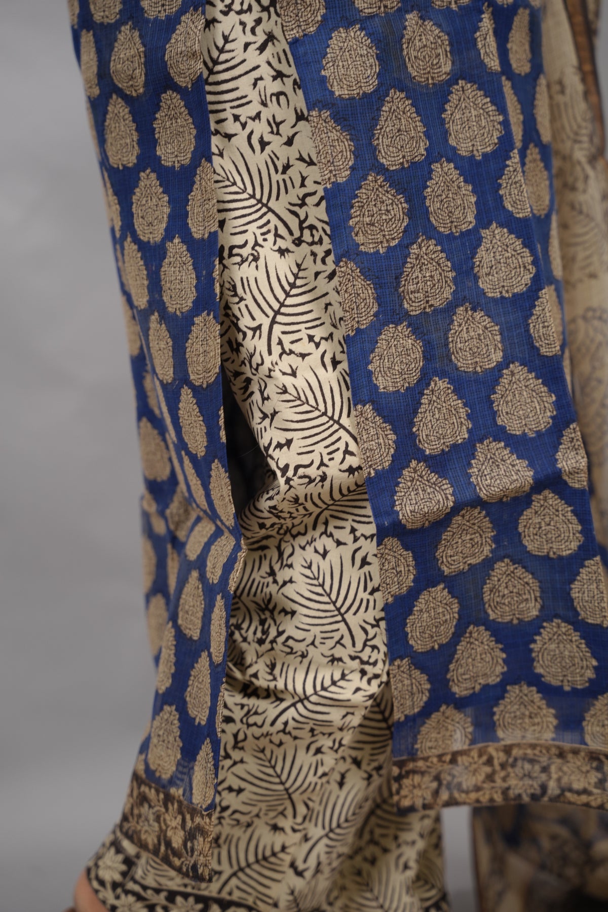 Blue Handblock printed kota 3 piece suit (stitched) | Looms & Tassels