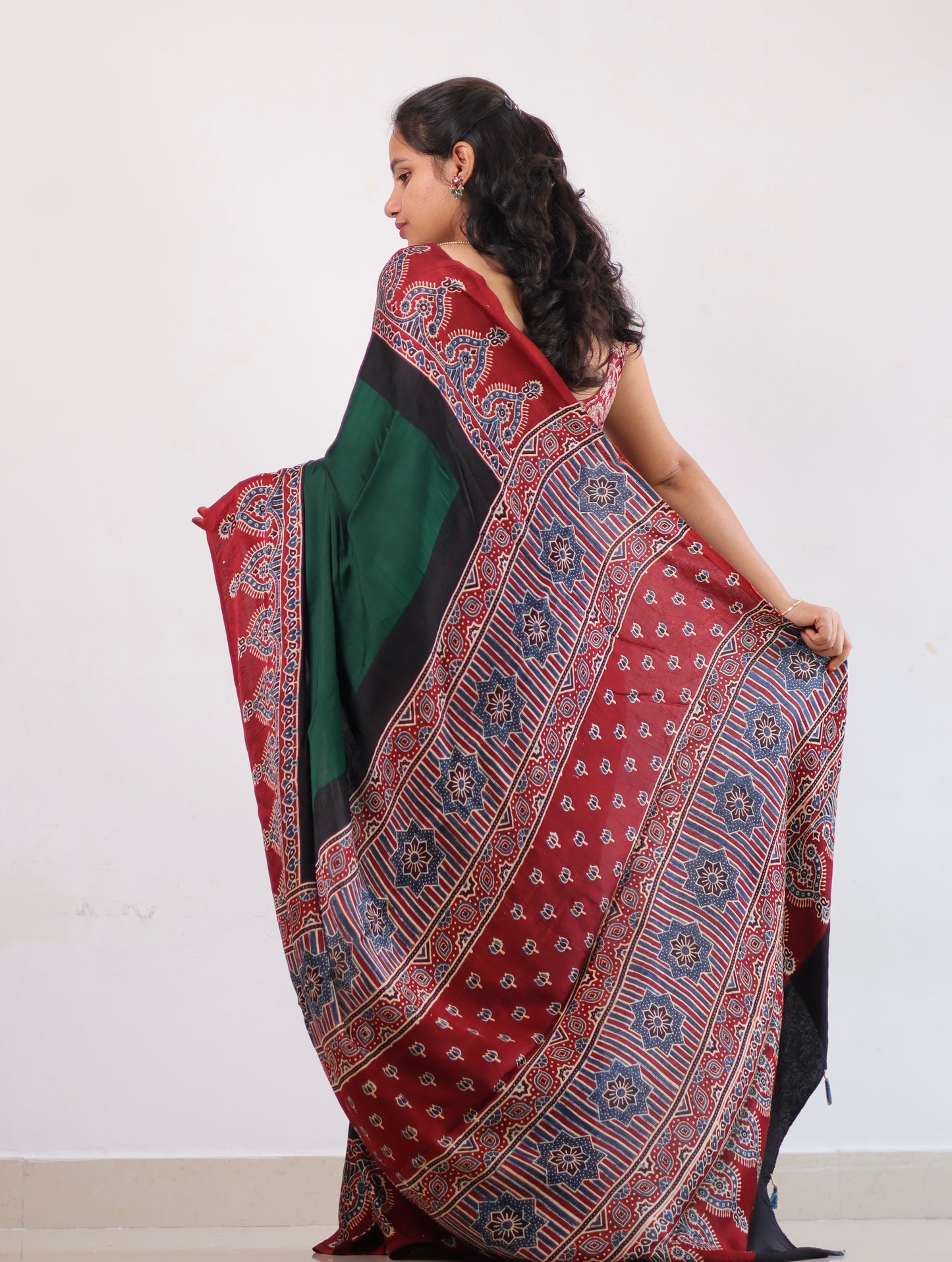 Green Ajrakh Modal Silk Saree