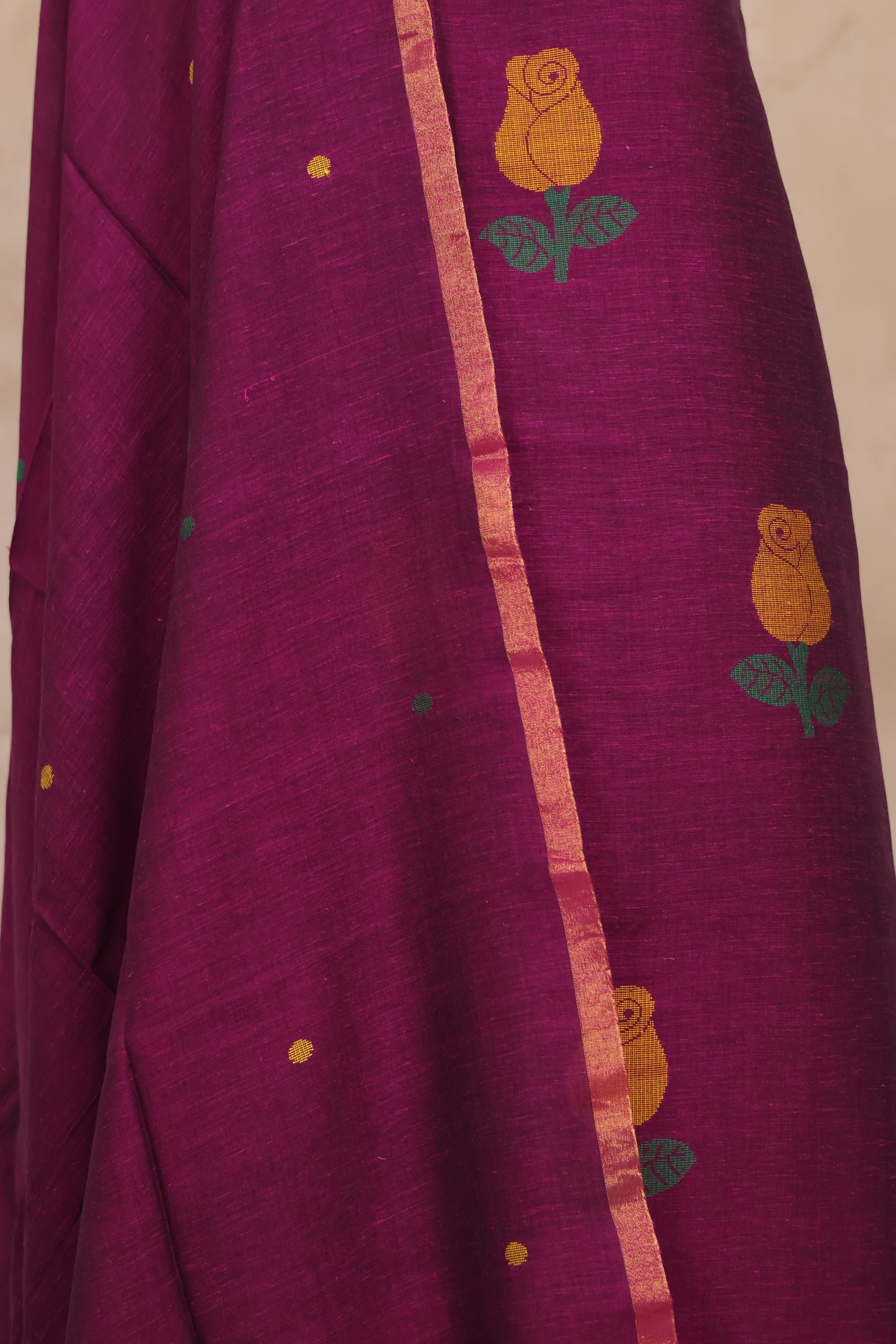 Magenta Handwoven Jamdhani weaving pure Mercerised Malai cotton 2 piece suit sets | Looms & Tassels