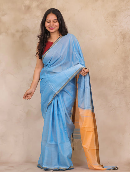 Sky Blue Narayanpet Cotton Saree | Looms & Tassels