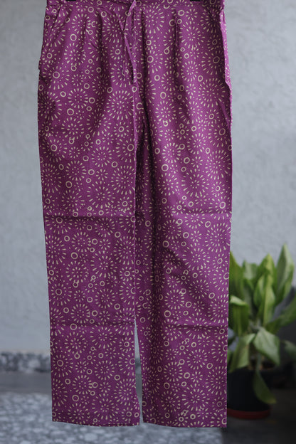 Purple Handblock printed Pure Mul Cotton with Kota Doria Duppata 3 piece suit (stitched)