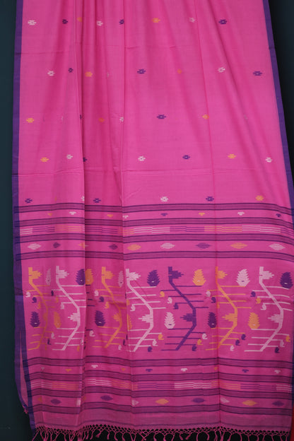 Pink Pure Handwoven Jamdhani Malai Cotton Saree