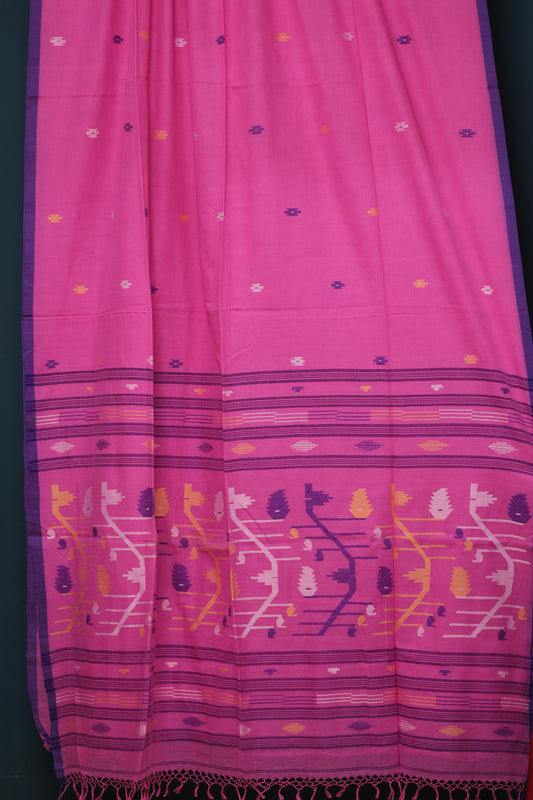 Pink Pure Handwoven Jamdhani Malai Cotton Saree