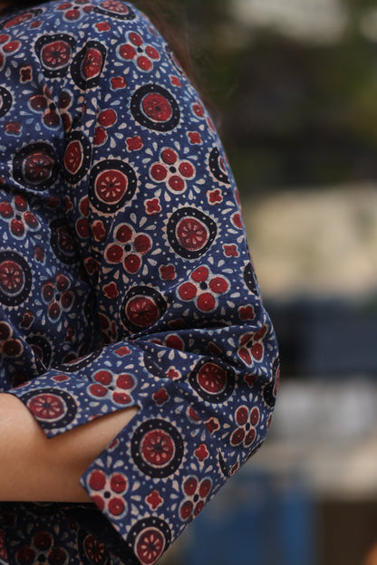 Indigo Ajrakh Hand Block Printed Kurti