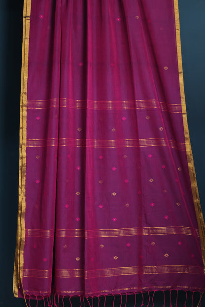 Purple Pure Handwoven Mercerised Cotton Saree with Mina Jari Butta Weav