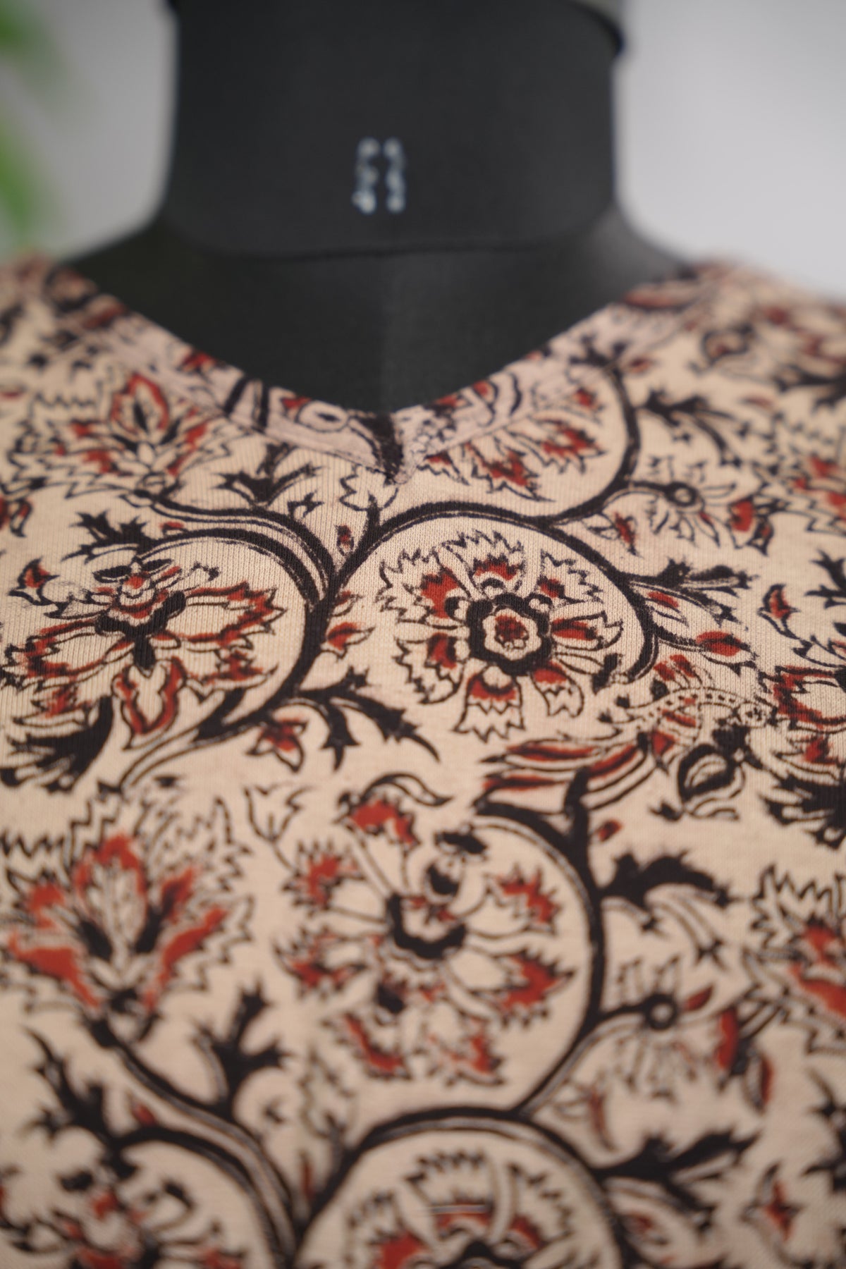 Cream V Neck Stretchable Hand block printed kalamkari blouse