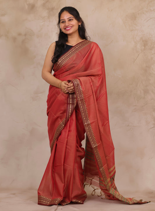 Onion Pink Narayanpet Cotton Saree | Looms & Tassels