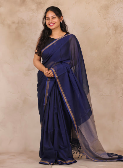 Blue Narayanpet Cotton Saree | Looms & Tassels