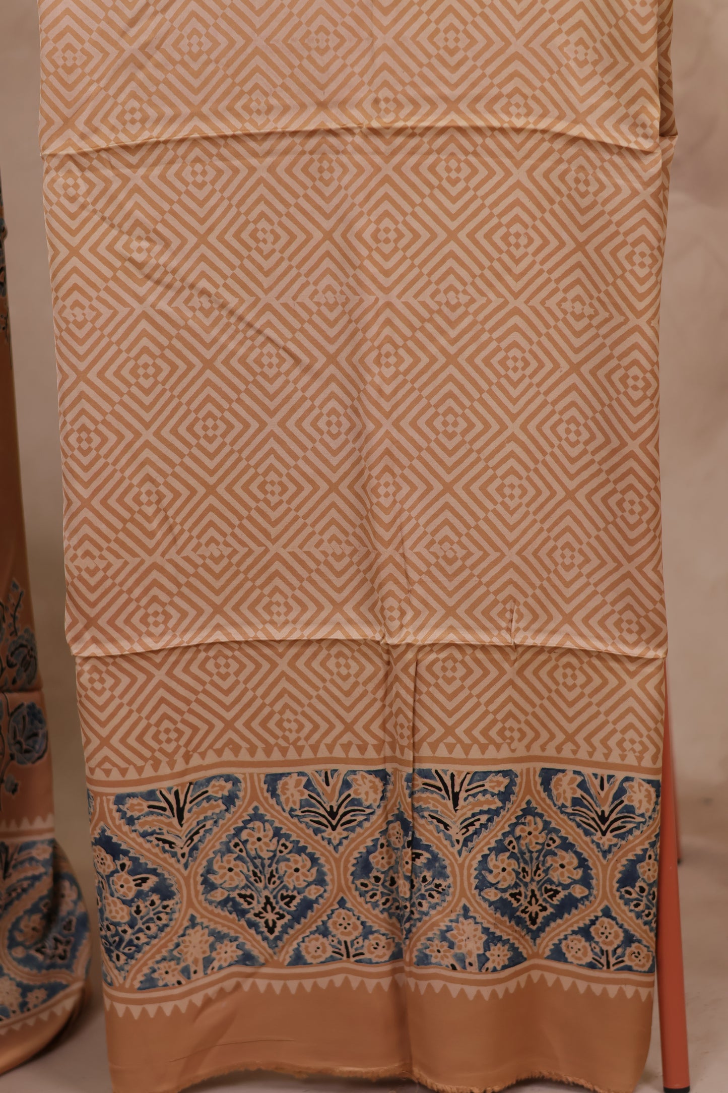 Cream Ajrakh Hand Block Printed Natural Dyed Modal Silk 2 Piece Suit Set | Looms & Tassels