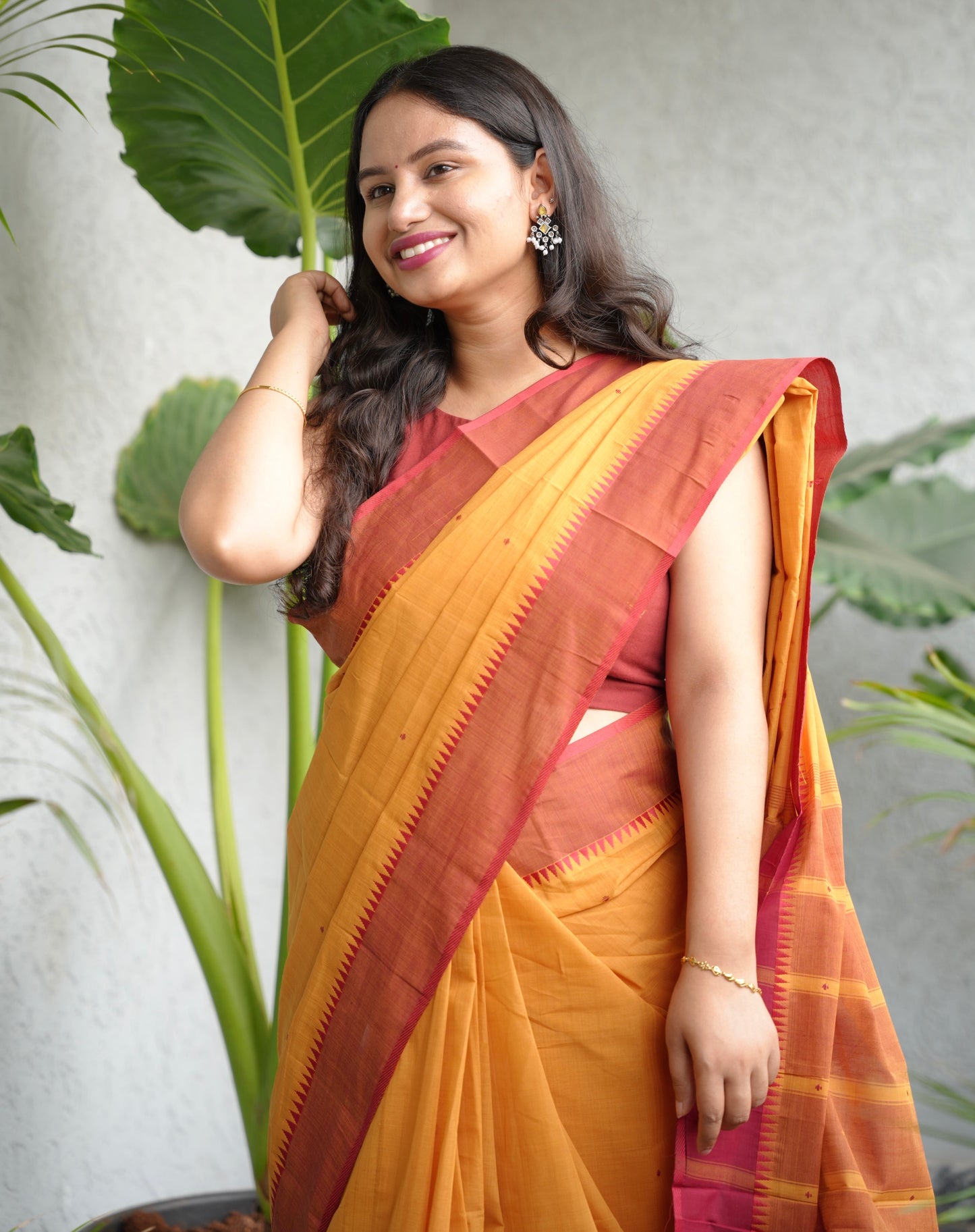 Mustard Handloom Venkatagiri Cotton Saree Without Blouse | Looms & Tassels