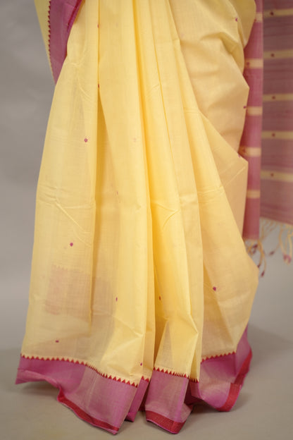 Cream Handloom Venkatagiri Cotton Saree Without Blouse | Looms & Tassels